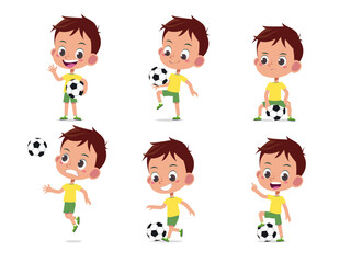 BOY PLAYING SOCCER FOOTBALL SET IN MULTIPLE POSES