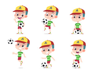BOY PLAYING SOCCER FOOTBALL SET IN MULTIPLE POSES