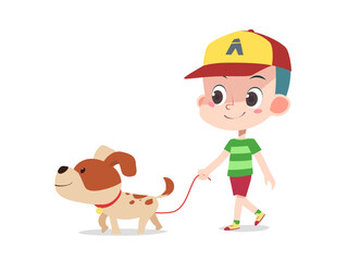 BOY WALKING WITH A DOG