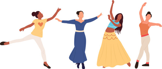Fototapeta premium dancing women, girls, flat style isolated vector