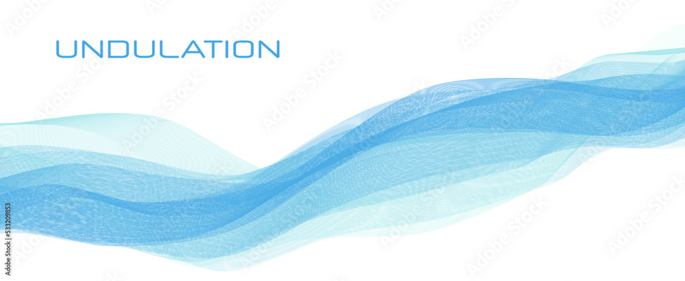Poster Undulation. Bluish complicated waves by thin flowing lines