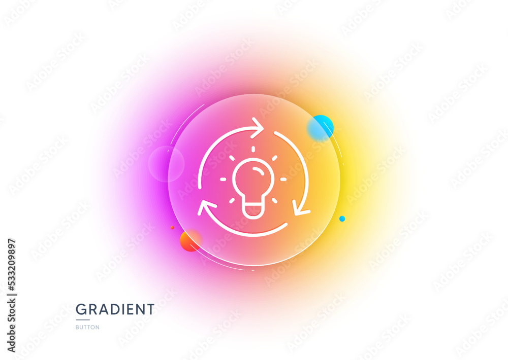 Poster idea line icon. gradient blur button with glassmorphism. lightbulb sign. core value symbol. transpar