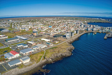 Aerial View of the Downtown Skyline of Reykjanesbær, Iceland