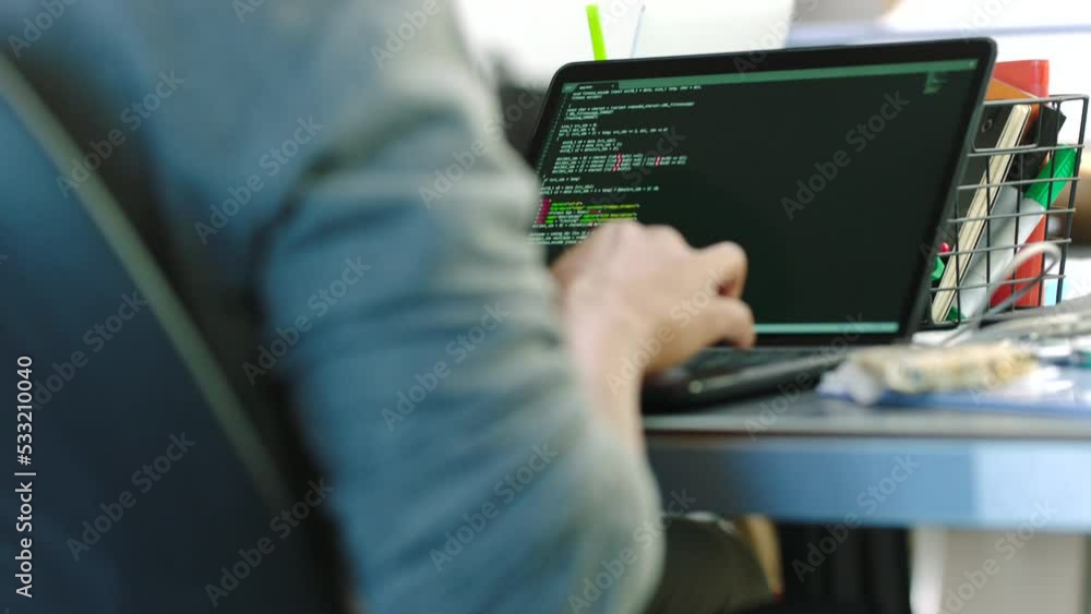 Poster Computer coding, software programmer and laptop cloud computing research, analytics and internet network. Developer, IT man and tech worker writing website code, big data and digital database design