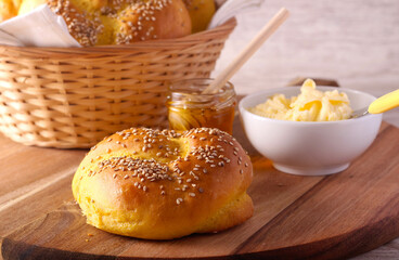 Pumpkin buns with sesame served