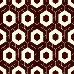 Honeycomb seamless pattern. Hexagon mosaic tiles ornament. Ethnic surface print. Repeated geometric figures background. Ornamental wallpaper. Modern geo design digital paper. Vector abstract work.