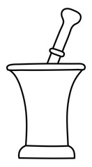 Obraz premium Mortar. Kitchenware sketch. Doodle line kitchen utensil. Hand drawn illustration. Black and white outline icon