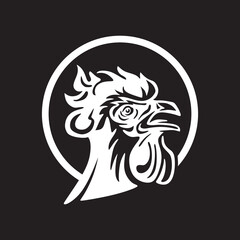 white rooster head logo, silhouette of great cock inside circle vector illustrations