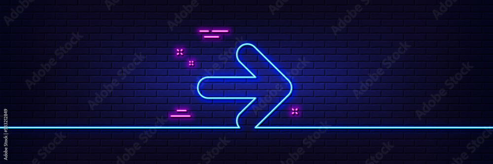 Aufkleber neon light glow effect. next arrow line icon. forward arrowhead symbol. navigation pointer sign. 3d 