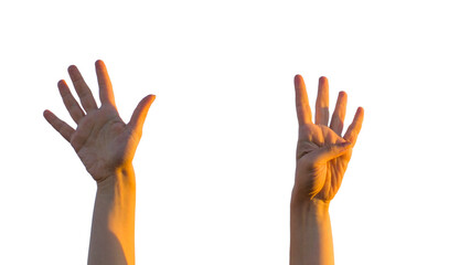 Hand making number nine gesture on transparent background.