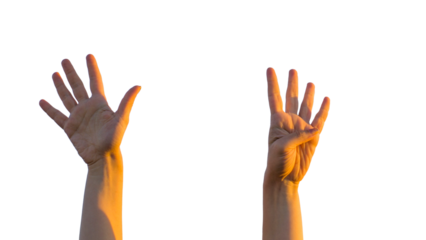 Hand making number nine gesture on transparent background.