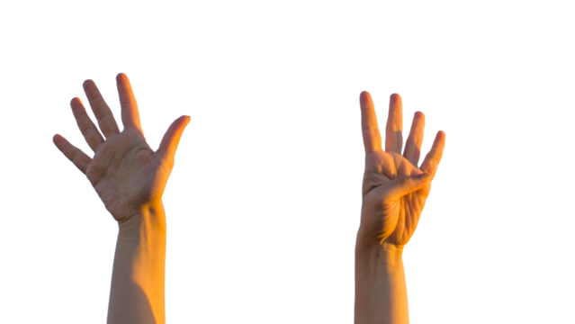 Hand making number nine gesture on transparent background.