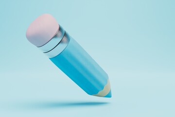 drawing with colored pencils. blue pencil on a blue background. 3D render