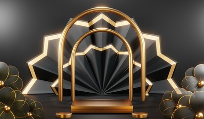 Fototapeta na wymiar 3D rendering of blank product background for cream cosmetics Modern black podium background