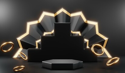 3D rendering of blank product background for cream cosmetics Modern black podium background