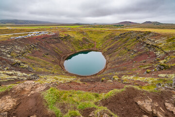 Landscape of the Kerid Vulcano crater and lake (Iceland)