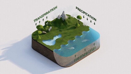 The water cycle educational 3d model