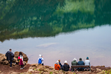 Landscape of the Kerid Vulcano crater and lake (Iceland)