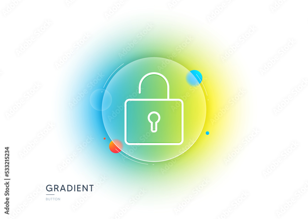 Poster lock line icon. gradient blur button with glassmorphism. private locker sign. password encryption sy