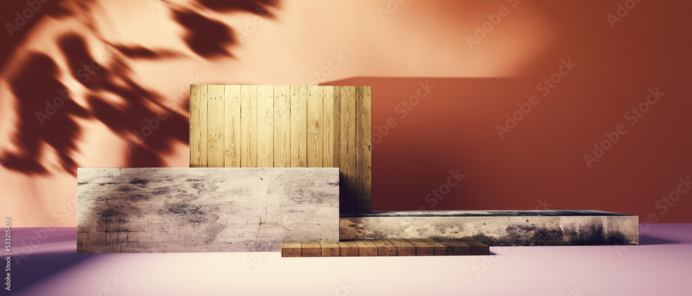 Poster rectangle stage podium with shadow of tree - 3d render