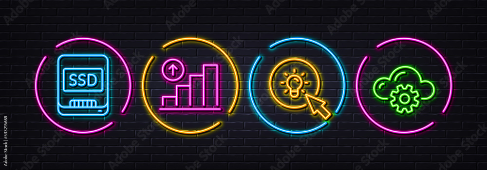 Aufkleber ssd, energy and graph chart minimal line icons. neon laser 3d lights. cloud computing icons. for web
