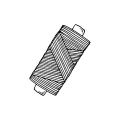 Spool of thread line art. Sewing threads. Tailor profession. Hand drawn vector doodle illustration.