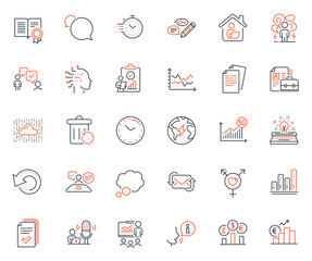 Education icons set. Included icon as Consulting business, Inspect and Timer web elements. Cloud system, Messenger, Artificial intelligence icons. Typewriter, Talk bubble. Vector
