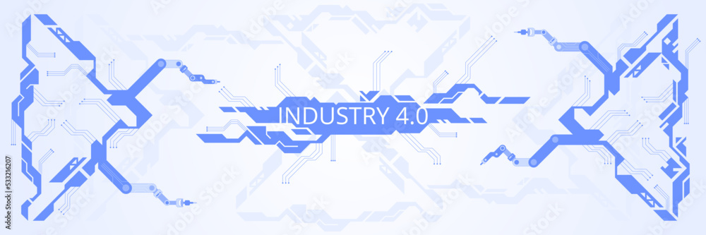 Poster hi-tech digital technology and engineering theme industry 4.0 intelligence technology with robotic a