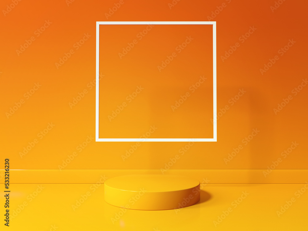 Poster podium with a square frame in a room - 3d render