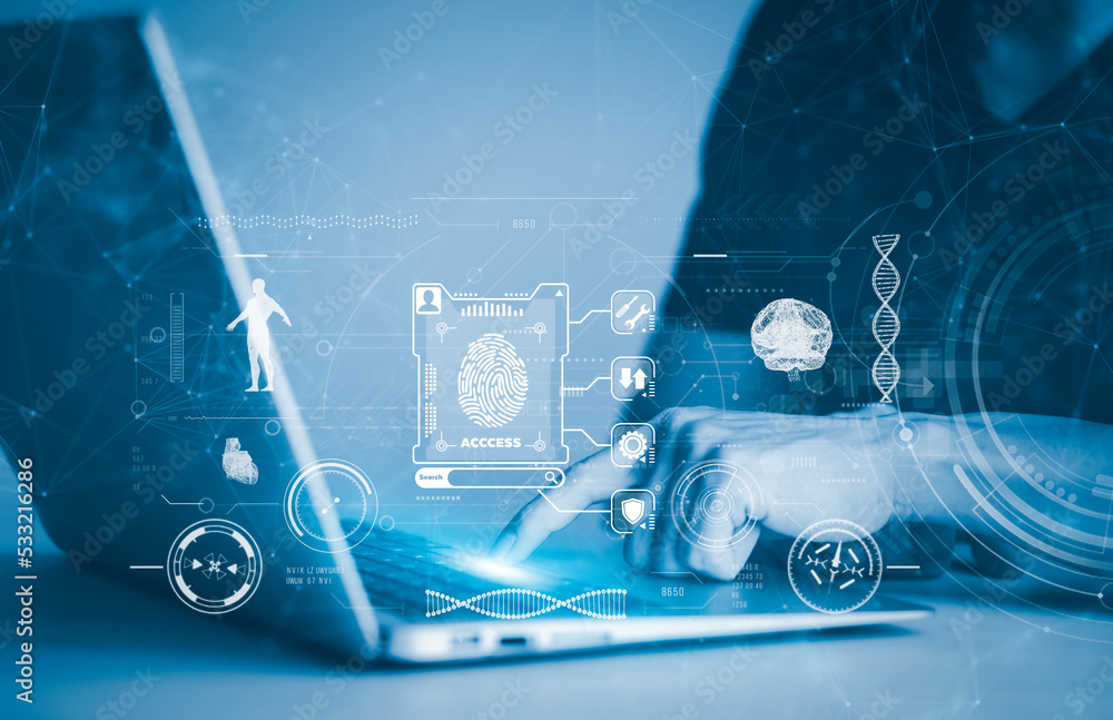Poster security password login online concept hands typing and entering username and password of social med