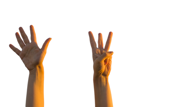 Hand making number eight gesture on transparent background.
