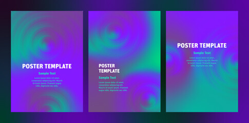 Set colorful abstract posters with gradient circles. Background design with fluid spiral shapes and colors.