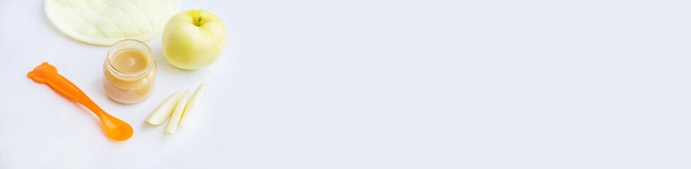 baby food in small jars. Selective focus.