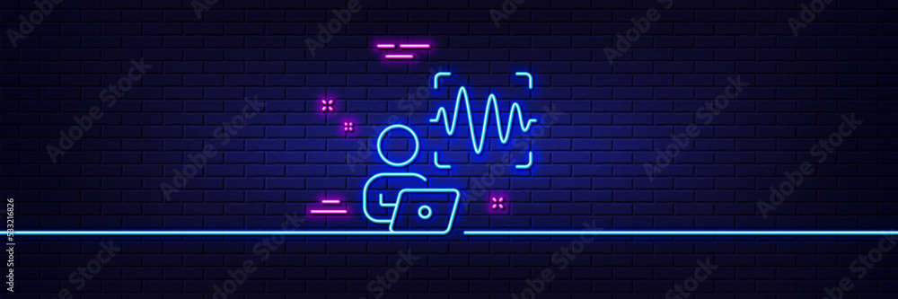 Poster neon light glow effect. voice wave line icon. sound scan sign. audio verification symbol. 3d line ne