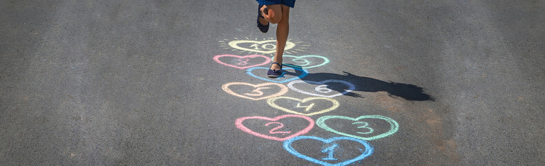 Children's hopscotch game on the pavement. selective focus.