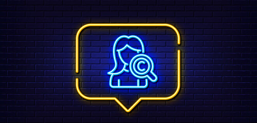 Neon light speech bubble. Collagen skin line icon. Cream care sign. Cosmetic lotion symbol. Neon light background. Collagen skin glow line. Brick wall banner. Vector