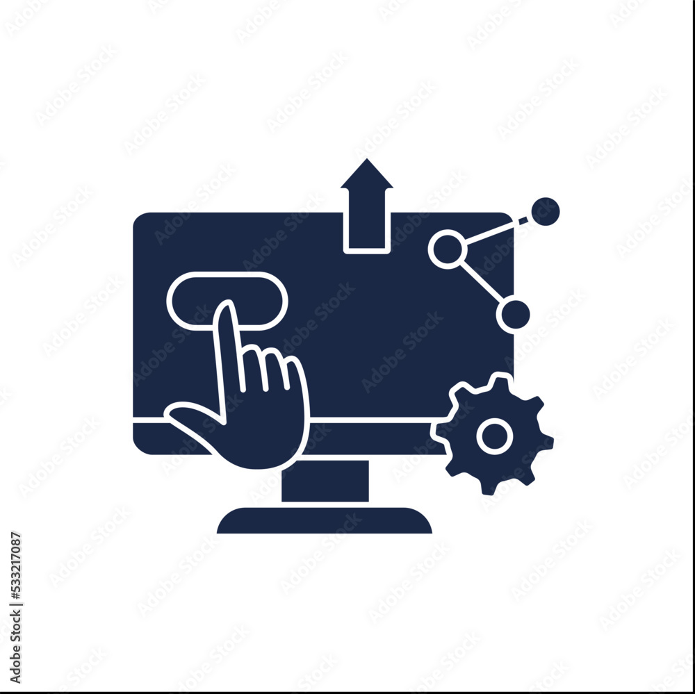 Poster digital accessibility glyph icon. computer controlled by finger. digital transformation concept. fil