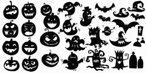 Set  of Halloween on a white background. illustration. Set  of silhouettes  halloween day.