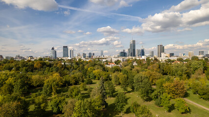 Fototapeta na wymiar Panorama of the city of Warsaw. Pole Mokotowskie