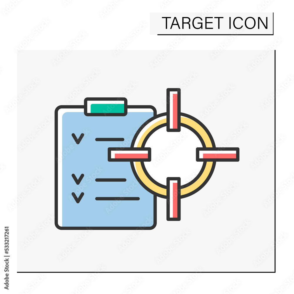 Aufkleber goal color icon. checklist for achieving goals. aim on important tasks implementation.target concept