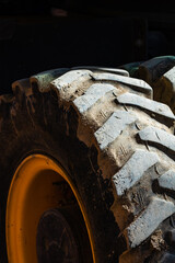 Detail of industrial excavator working on construction site