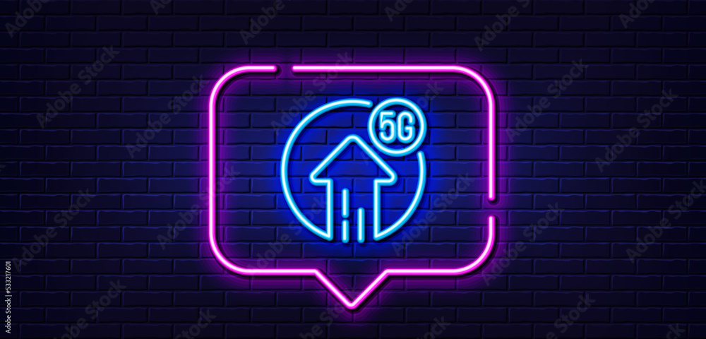 Poster neon light speech bubble. 5g upload speed line icon. wireless technology sign. mobile wifi internet 