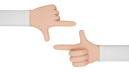 3d rendering of two hands forming rectangle with thumb and index finger, frame format, with transparent background.