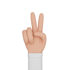 3d rendering of hand with raised index and middle fingers indicating number 2 or making 