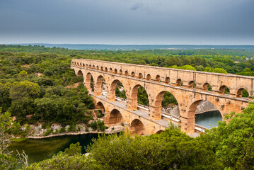 Antic roman aquaduc named Gard bridge in south of France