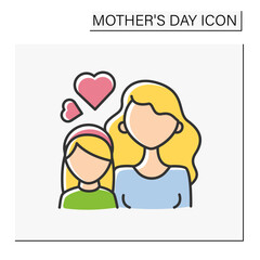 Motherhood color icon. Mom and child. Maternal bonds between mother and daughter. Love and support. Mother day concept. Isolated vector illustration