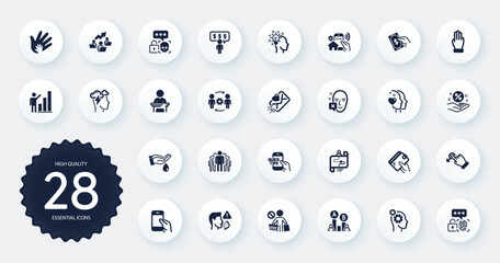Set of People icons, such as Drag drop, Pay money and Ab testing flat icons. Thoughts, Cyber attack, Social responsibility web elements. Three fingers, Loan percent, Education signs. Vector