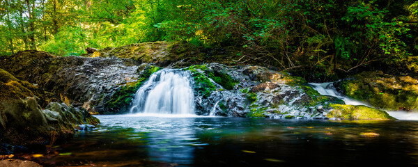 Small brook waterfalls in the Silver Falls State Park near Salem, Marion County, Oregon. Long...