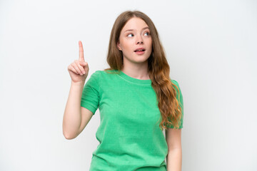 Fototapeta premium Young pretty woman isolated on white background intending to realizes the solution while lifting a finger up