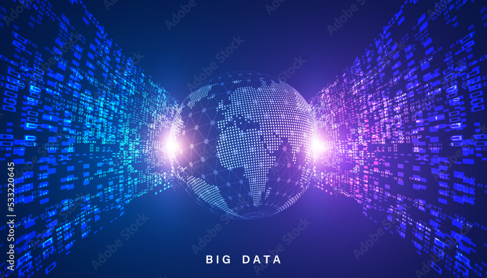 Aufkleber abstract global dot network big data connection and communication futuristic on blue background.